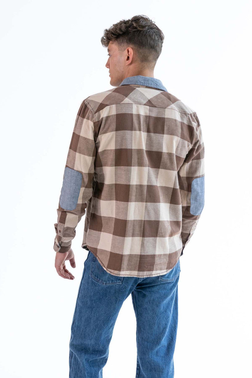 Brown/Tan Denim Patch Flannel