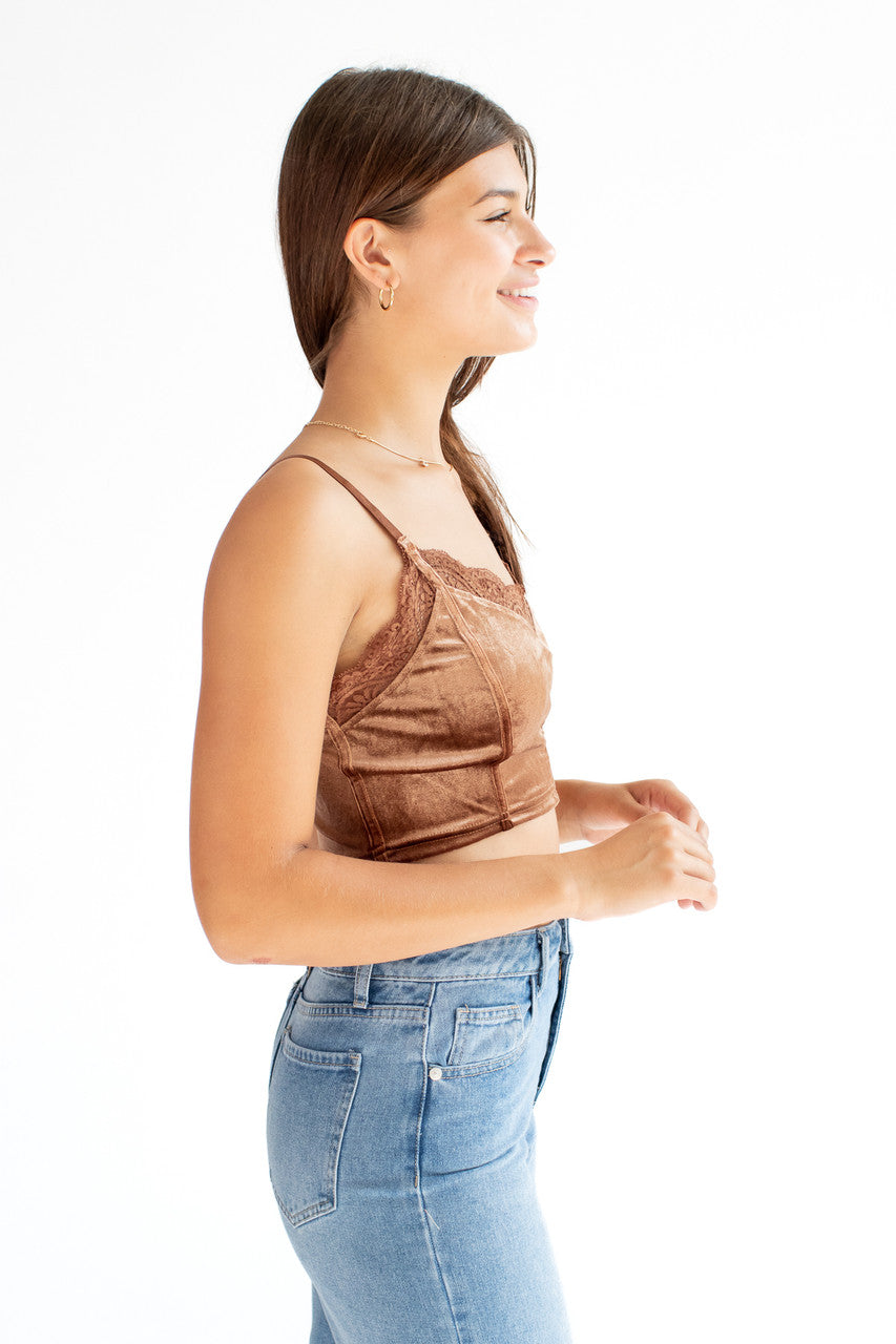 Brown Velvet Lace Trim Cami