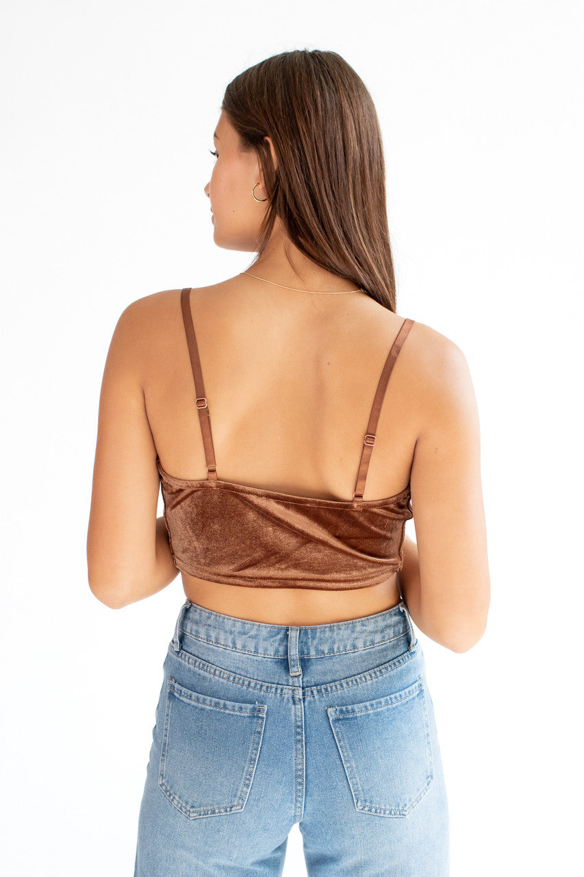 Brown Velvet Lace Trim Cami