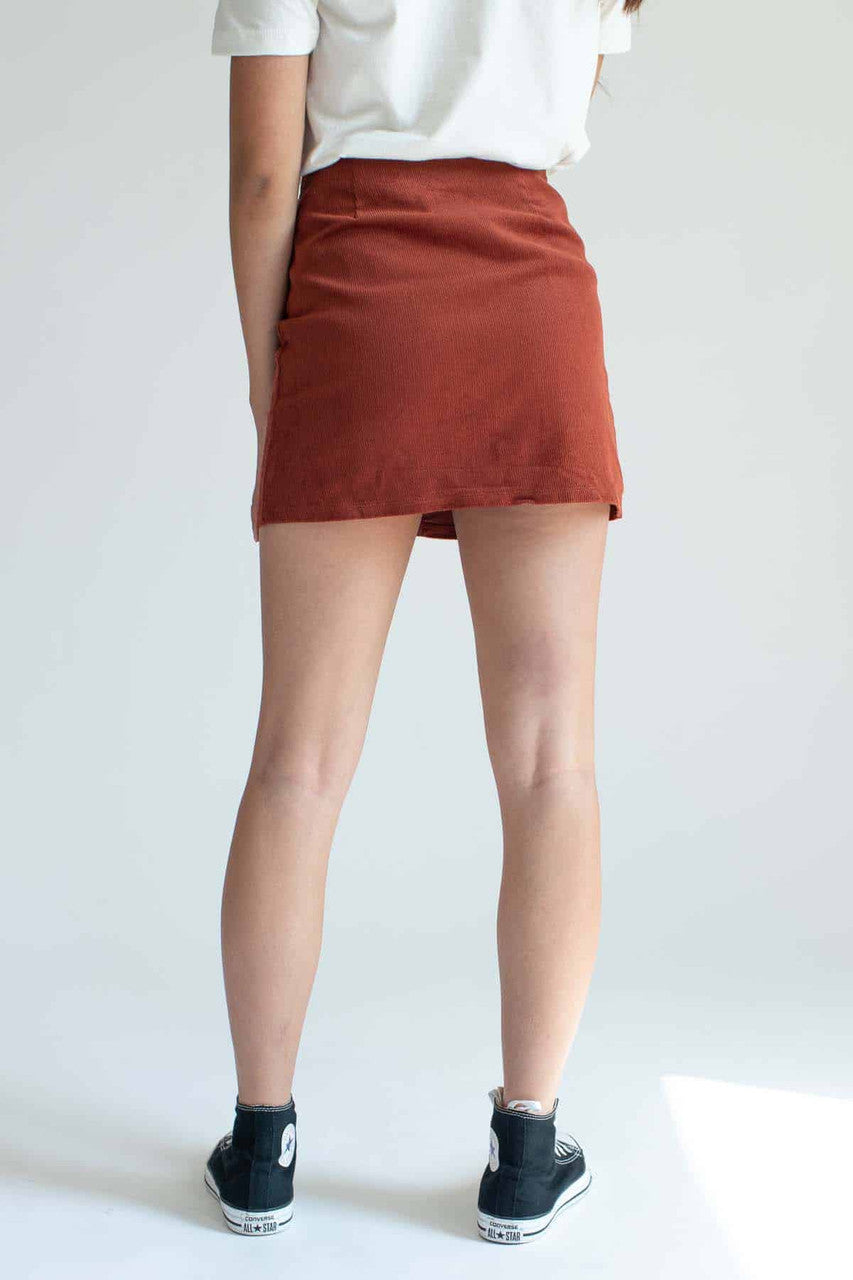 Brown Zip Front Corduroy Skirt