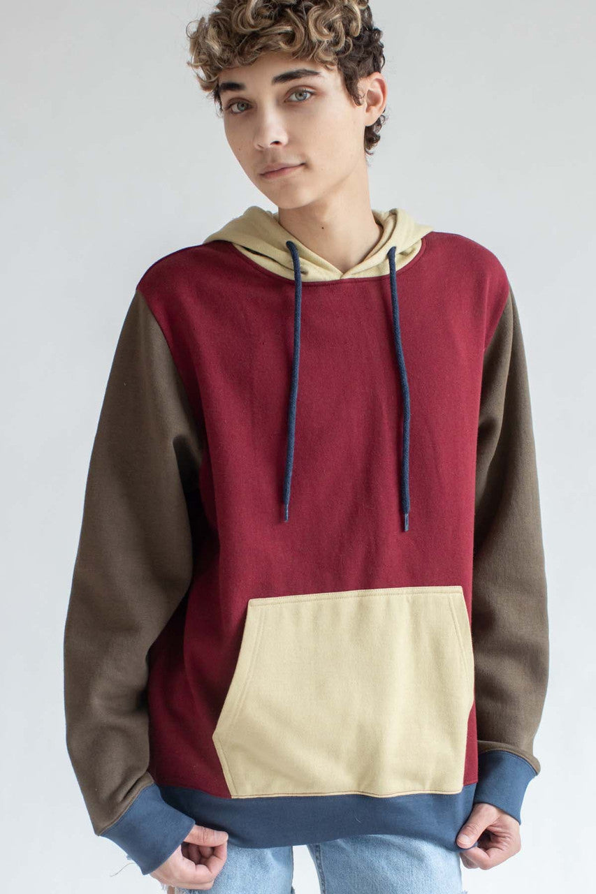 Burgundy Color Block Hoodie