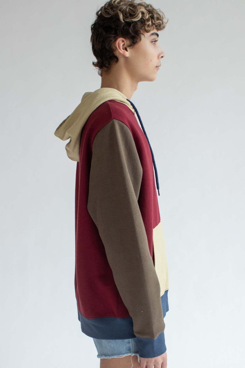 Burgundy Color Block Hoodie