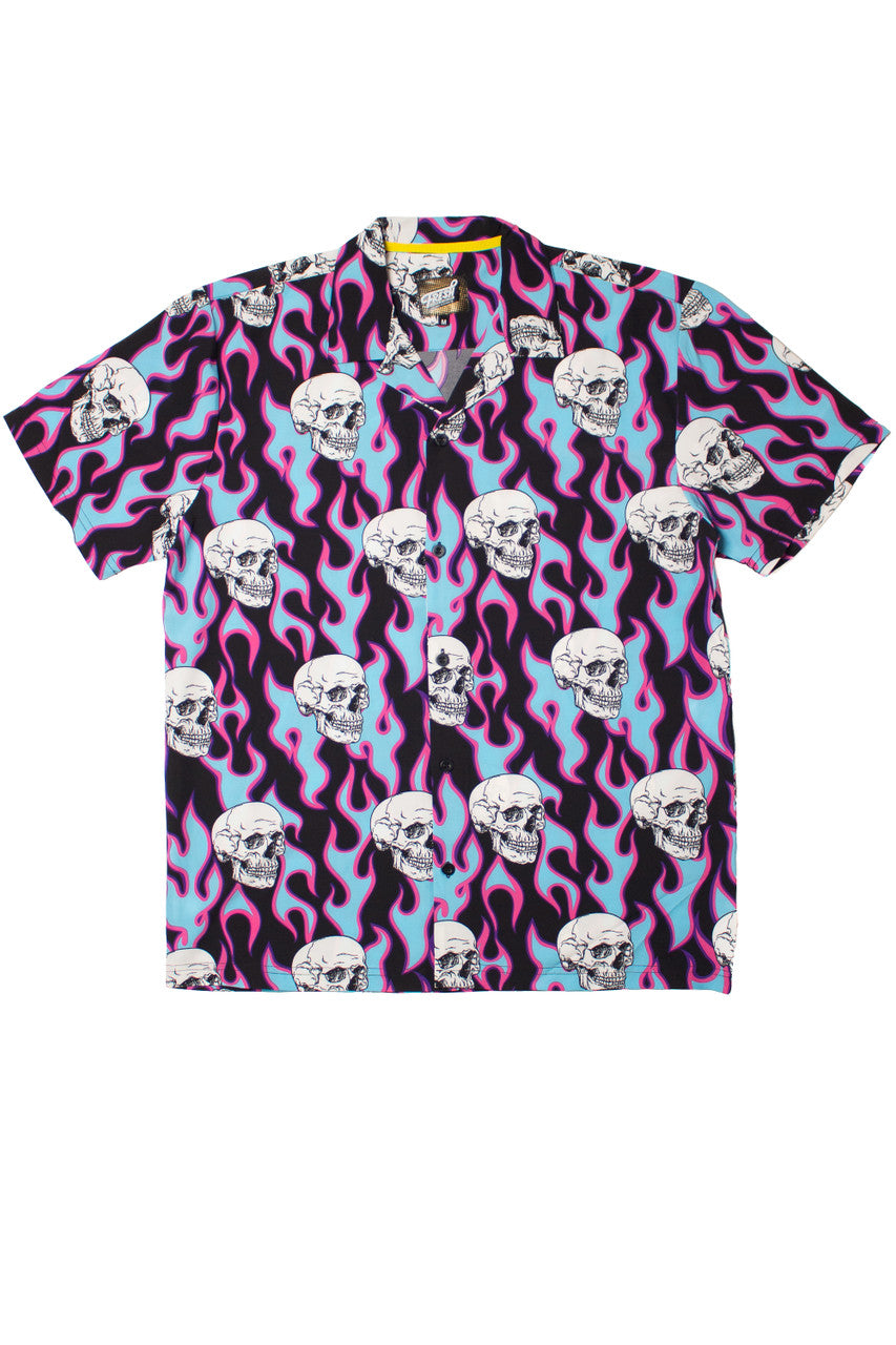 Y2K Flaming Skull Button Up Shirt
