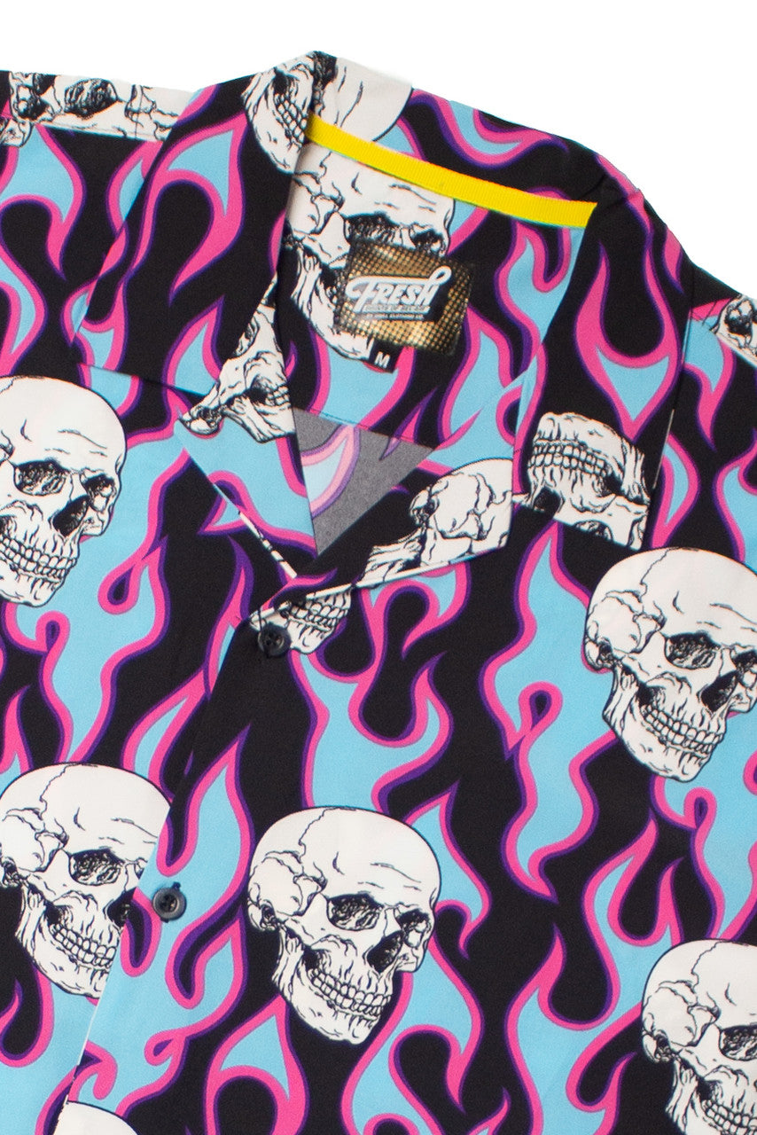 Y2K Flaming Skull Button Up Shirt