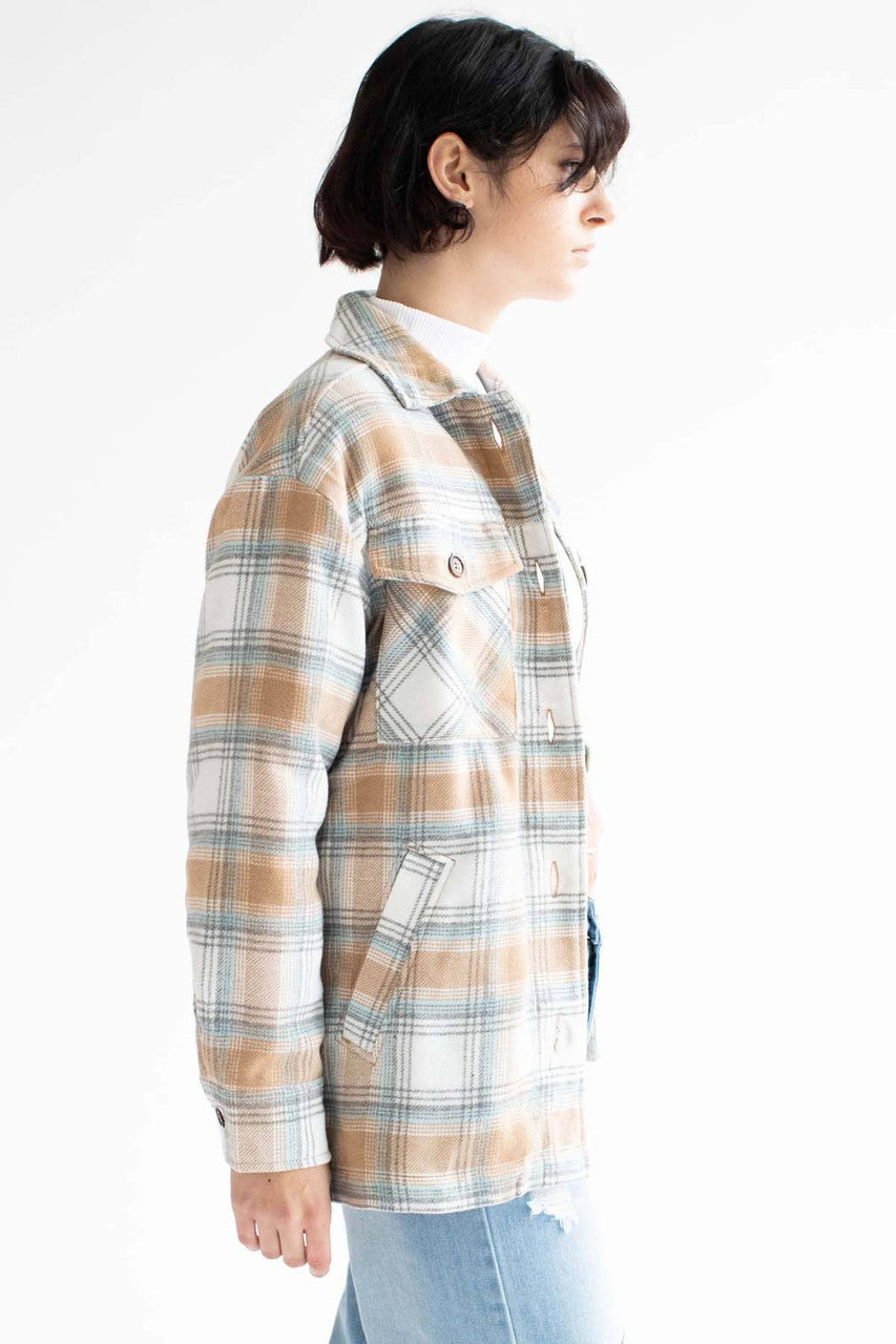 Camel Sherpa-Lined Flannel Jacket