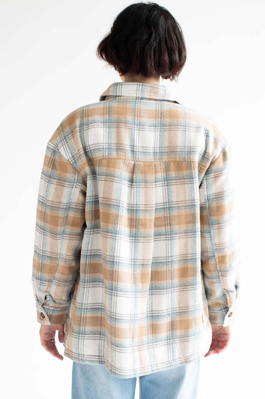 Camel Sherpa-Lined Flannel Jacket
