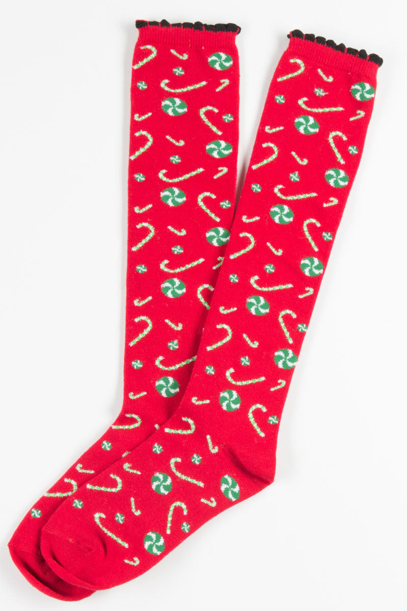 Candy Cane Knee High Socks