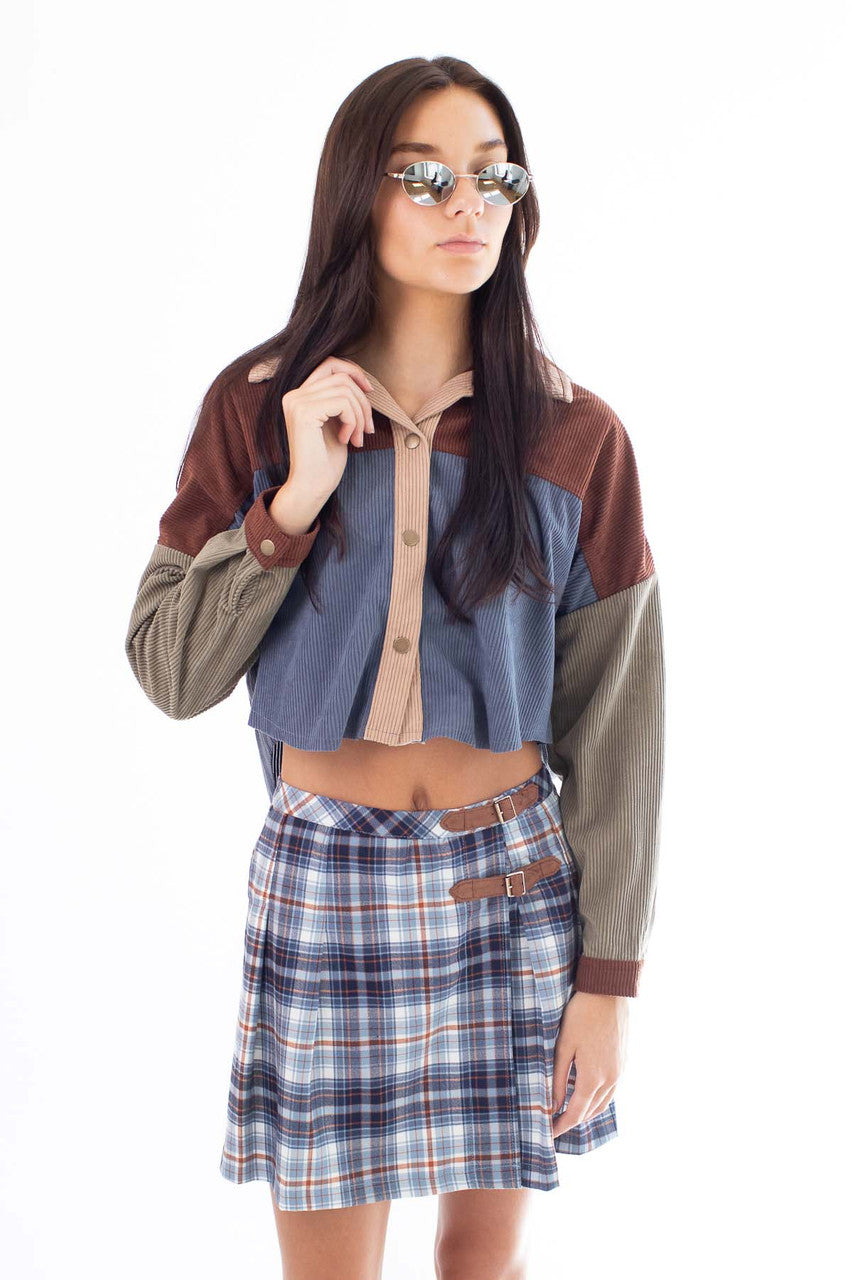 Cappuccino Color Block Corduroy Crop Shirt