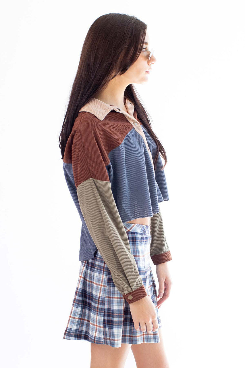 Cappuccino Color Block Corduroy Crop Shirt