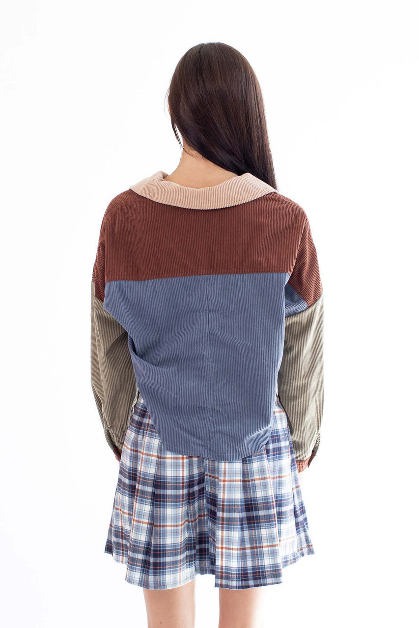 Cappuccino Color Block Corduroy Crop Shirt