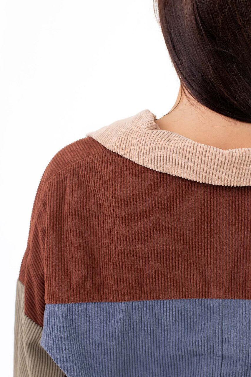 Cappuccino Color Block Corduroy Crop Shirt