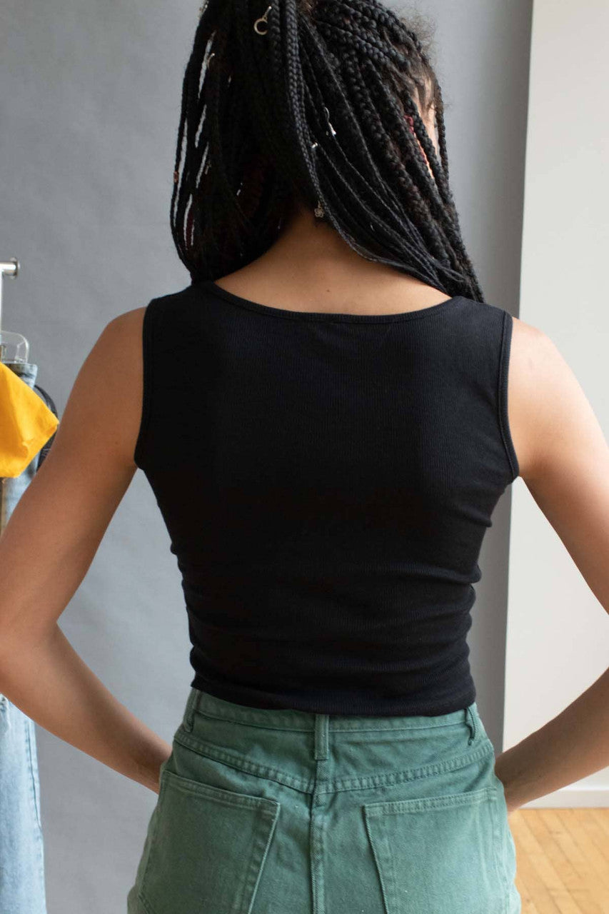 Celestial Embroidered Black Notched Neck Tank