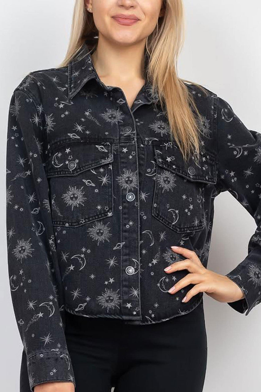 Celestial Print Denim Jacket