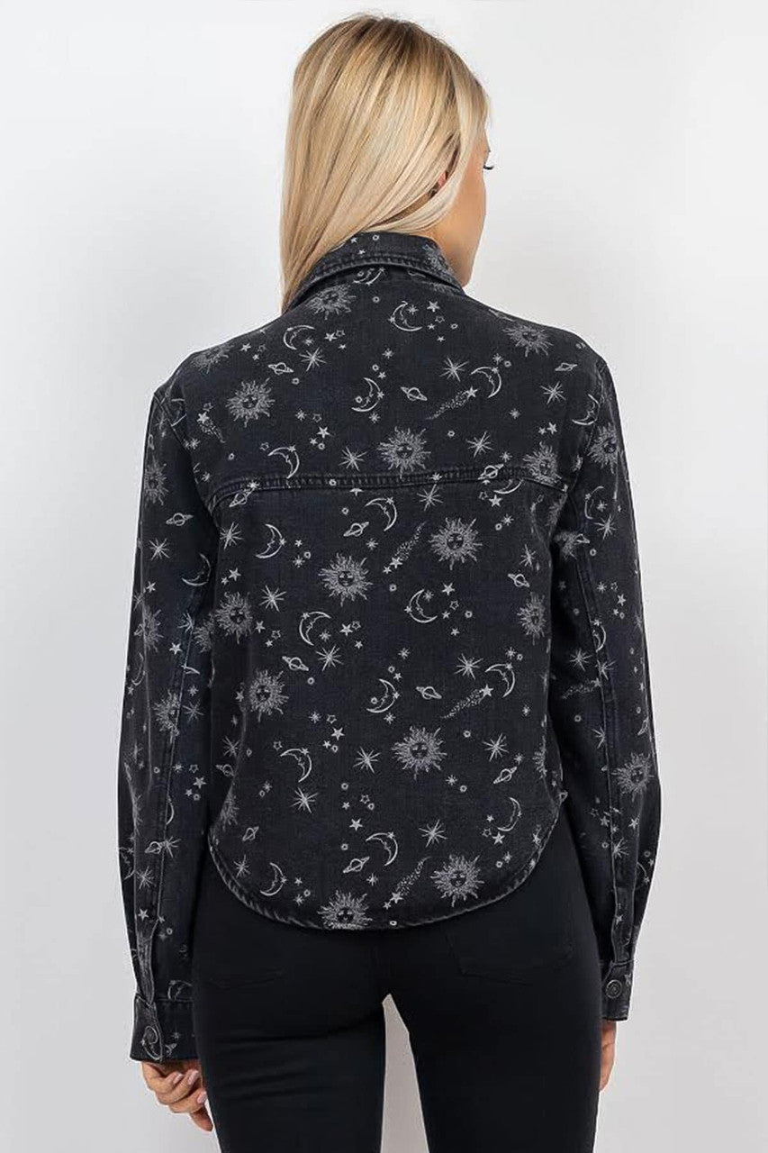 Celestial Print Denim Jacket