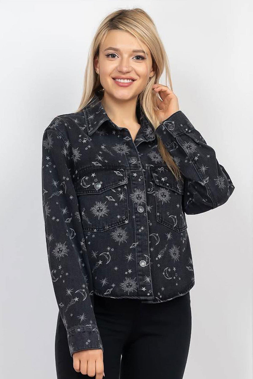 Celestial Print Denim Jacket
