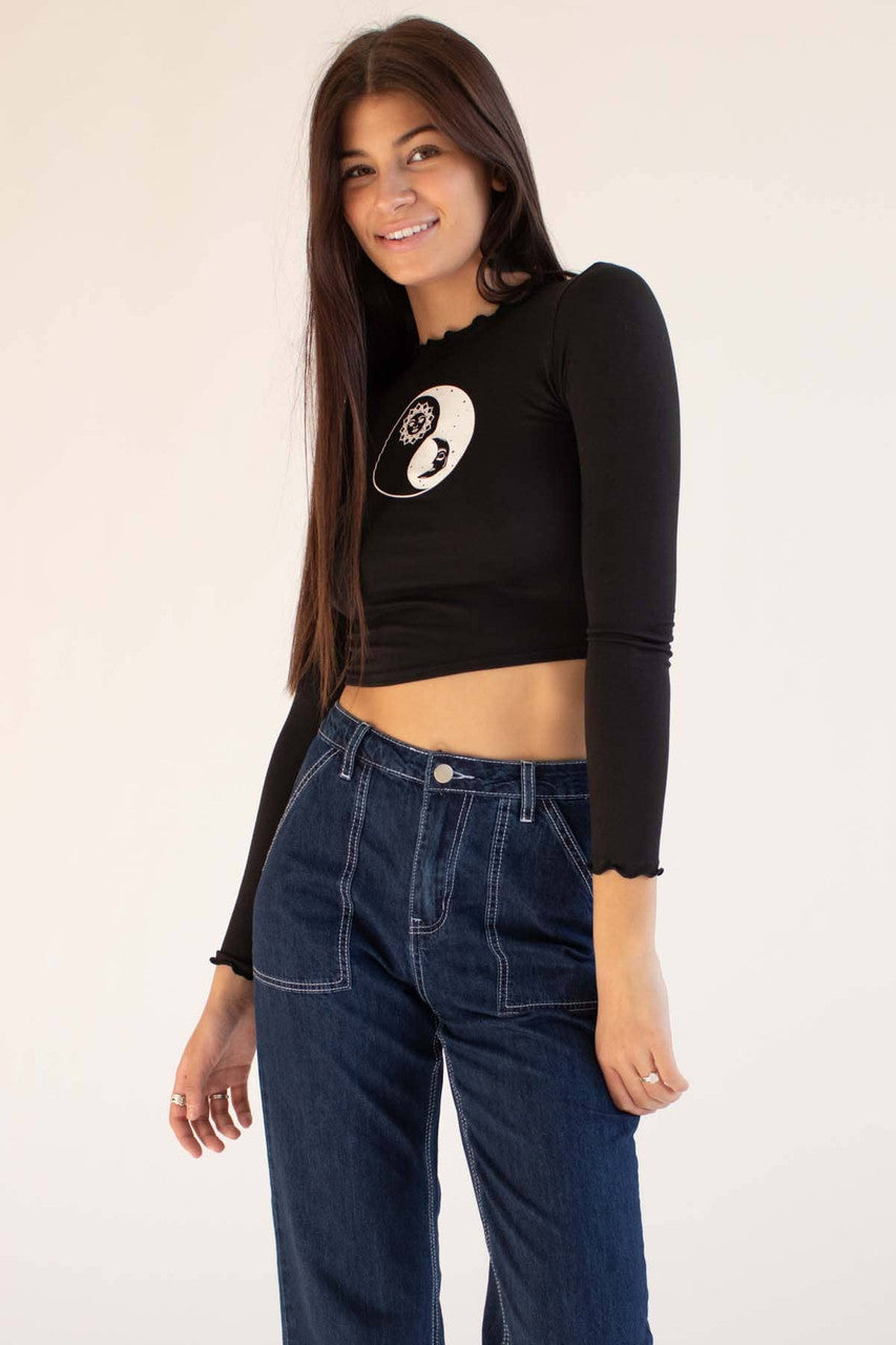 Black Celestial Yin Yang Long Sleeve Top