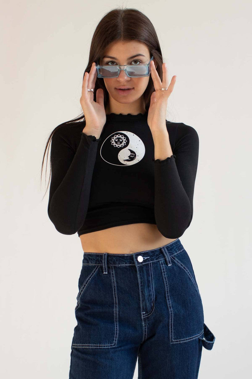 Black Celestial Yin Yang Long Sleeve Top