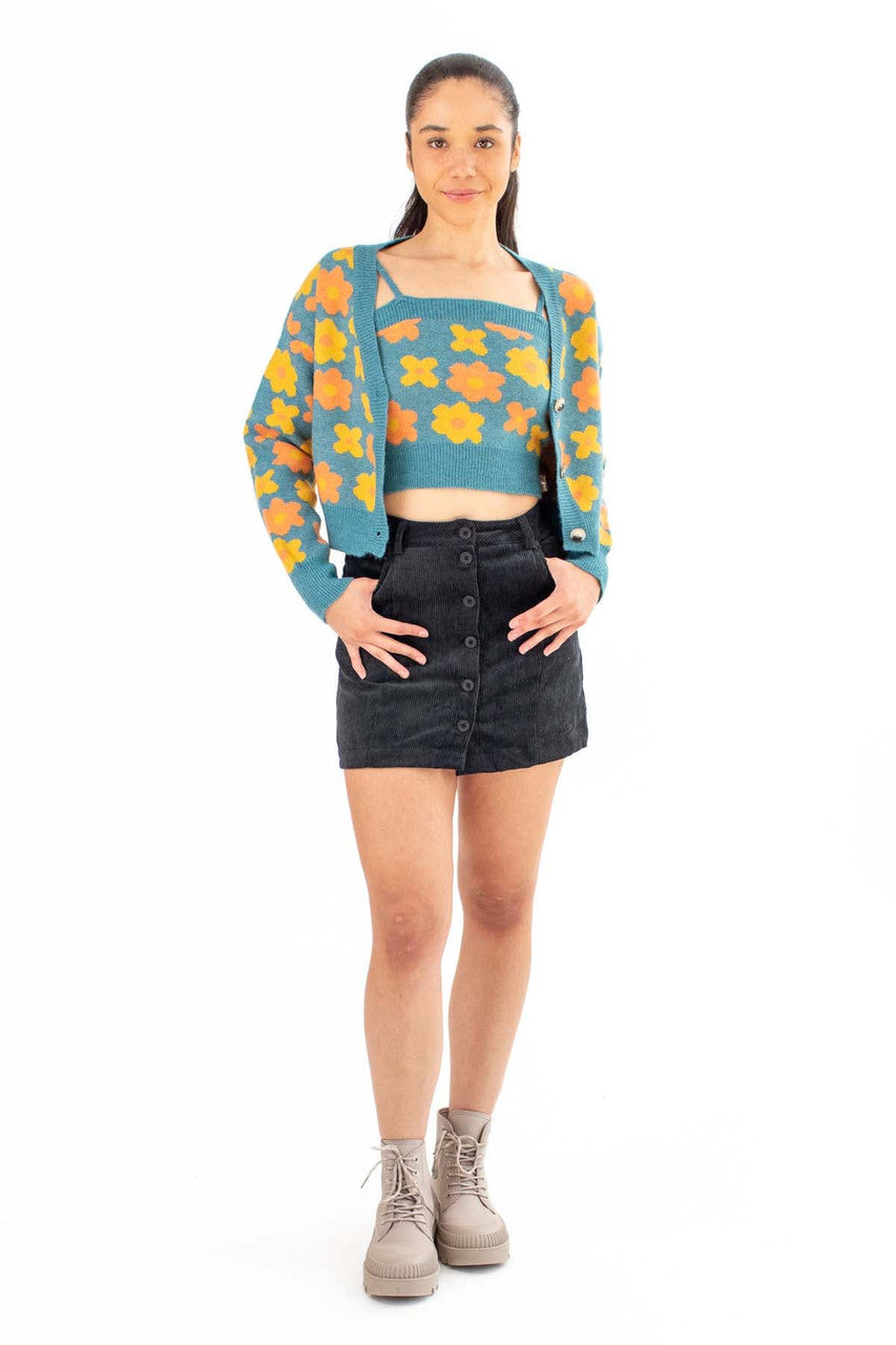 Charcoal Corduroy Button Front Skirt