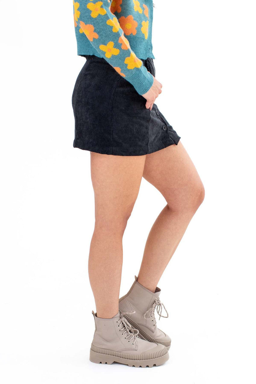 Charcoal Corduroy Button Front Skirt