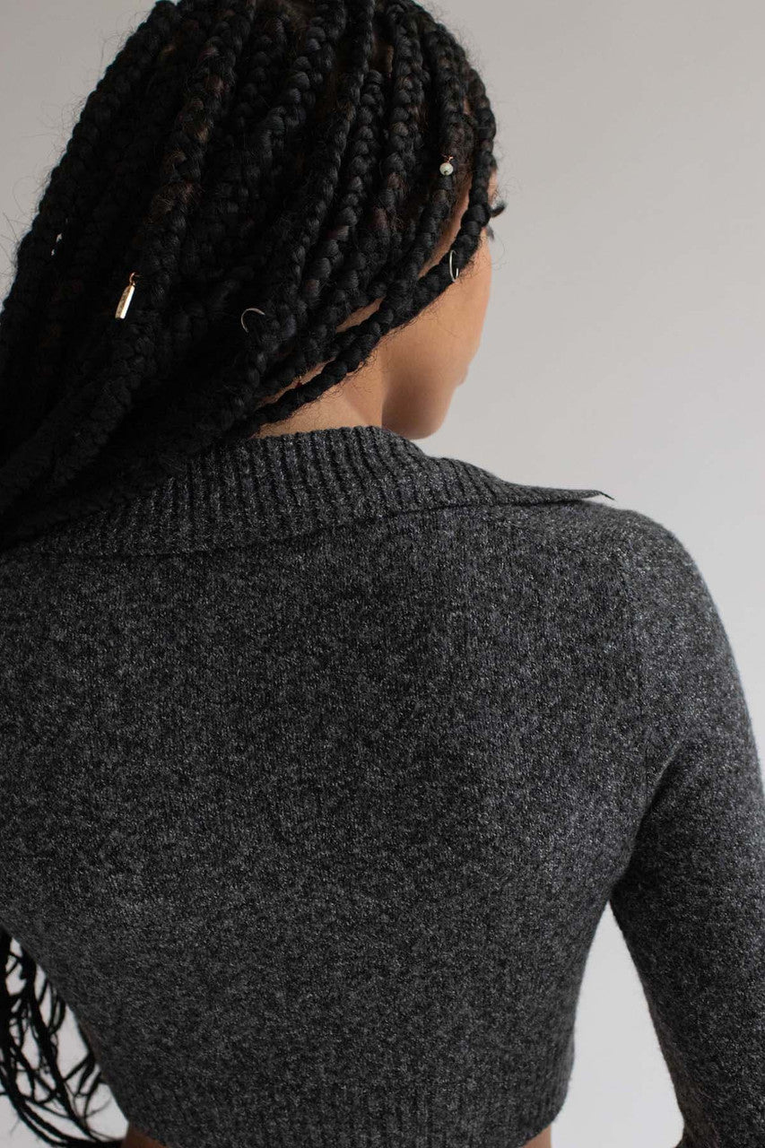 Charcoal Johnny Collar Cropped Sweater