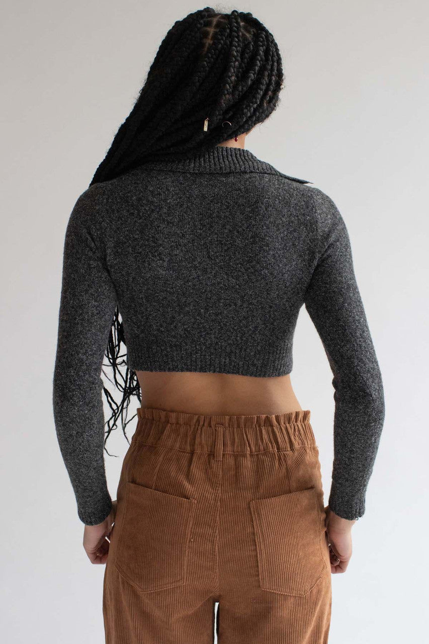 Charcoal Johnny Collar Cropped Sweater