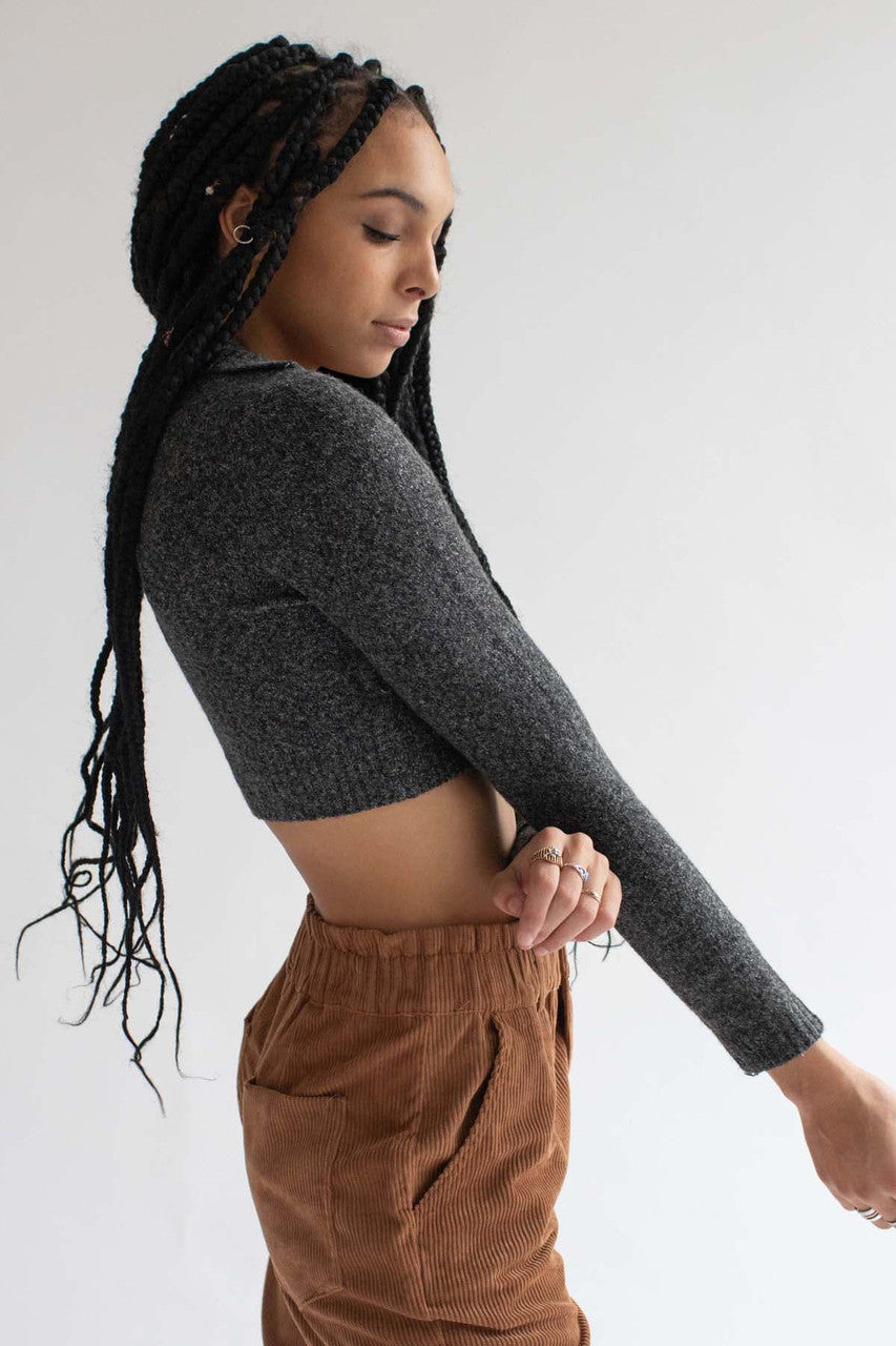 Charcoal Johnny Collar Cropped Sweater