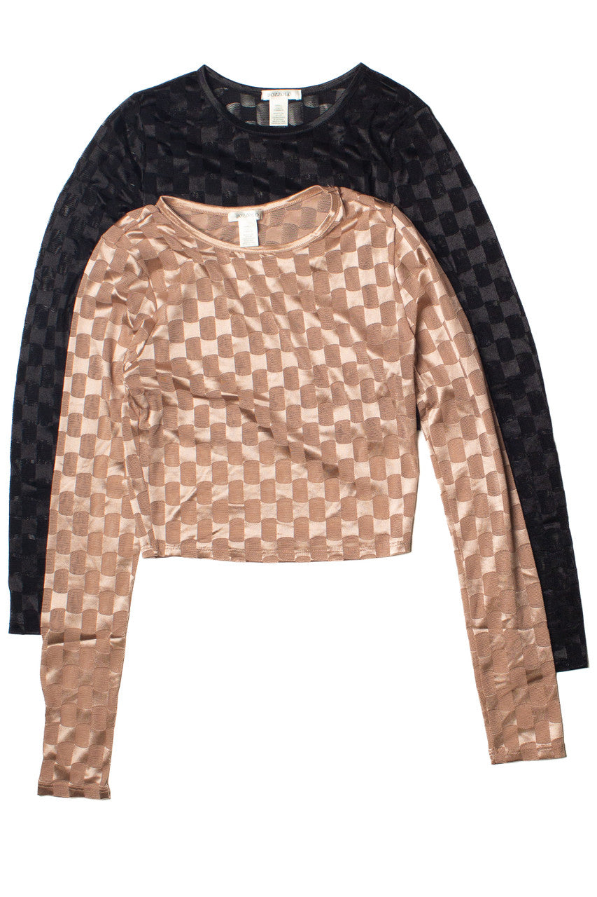 Mesh Checker Long Sleeve Top