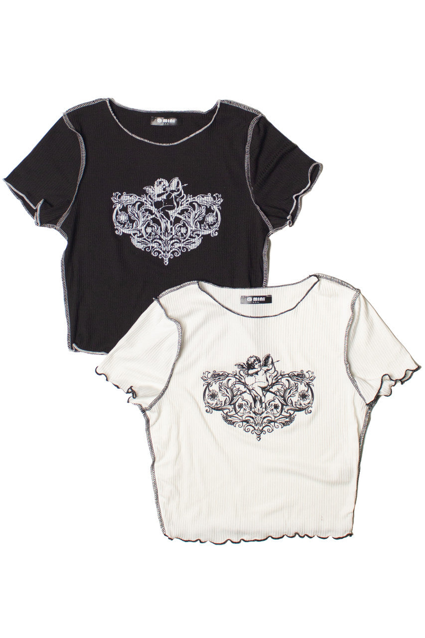 Floral Cupid Ribbed Graphic Tee