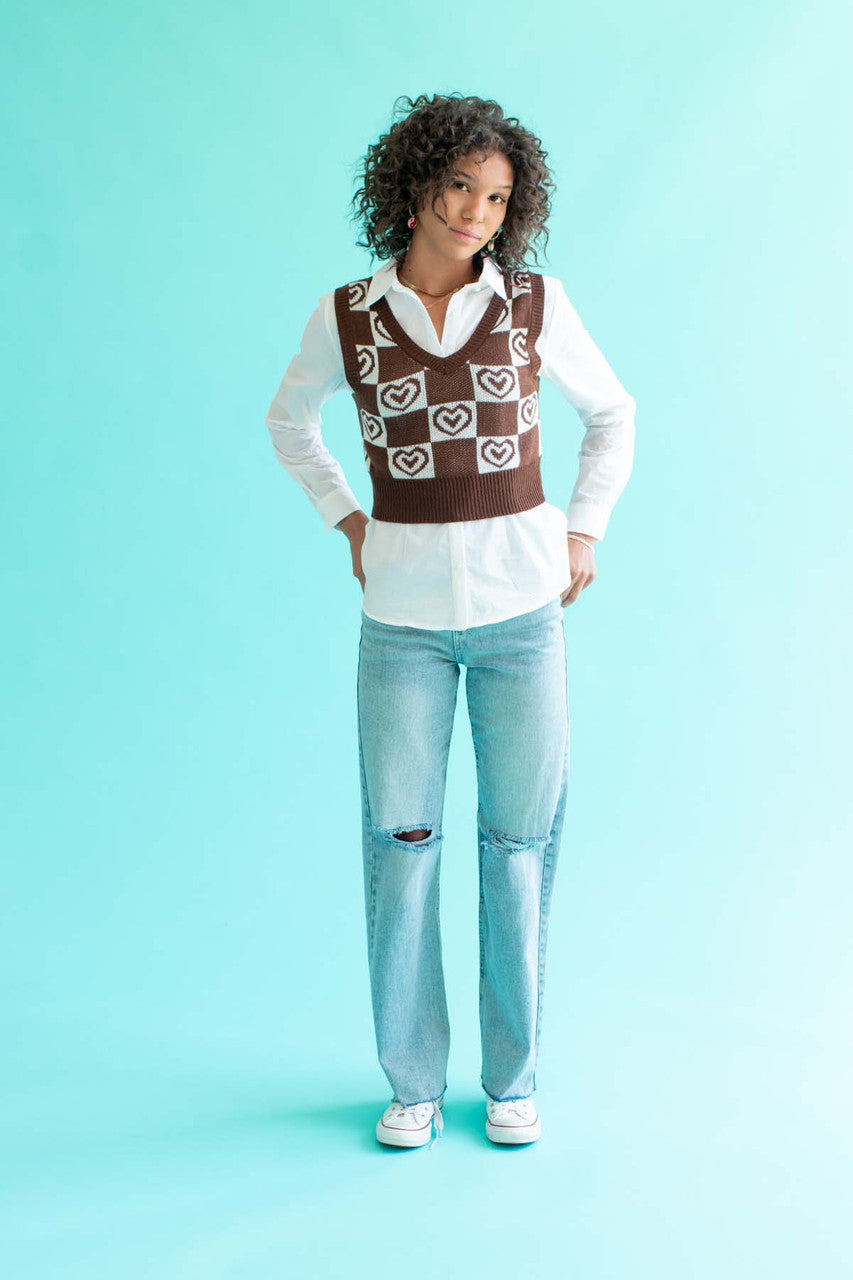 Chocolate Checkered Hearts Sweater Vest