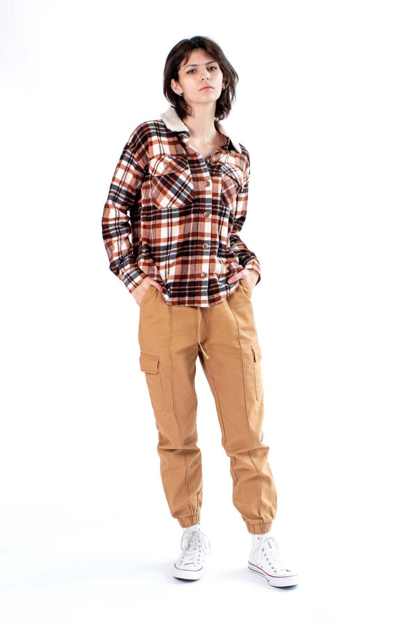 Chocolate Sherpa Collar Fleece Shacket