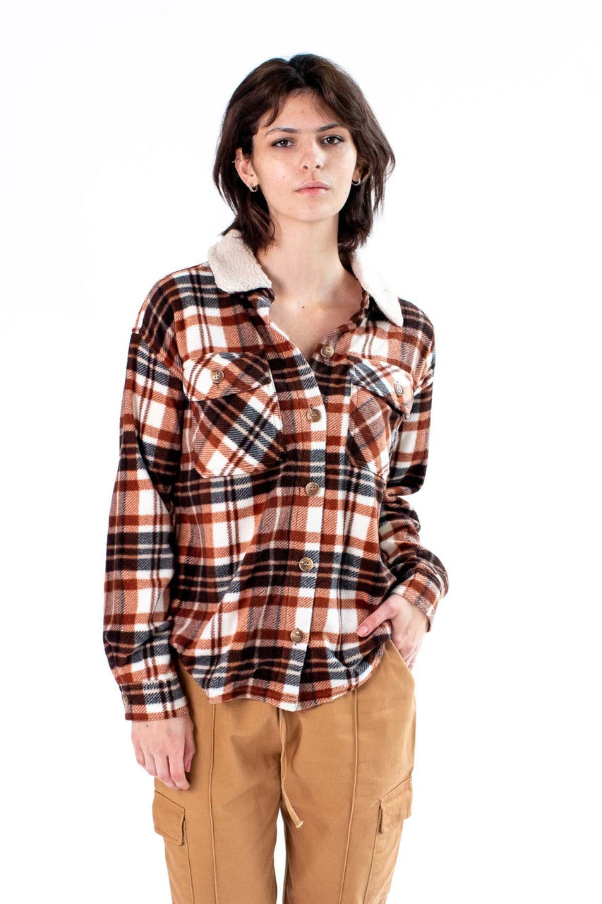 Chocolate Sherpa Collar Fleece Shacket