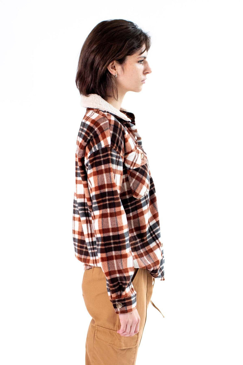 Chocolate Sherpa Collar Fleece Shacket