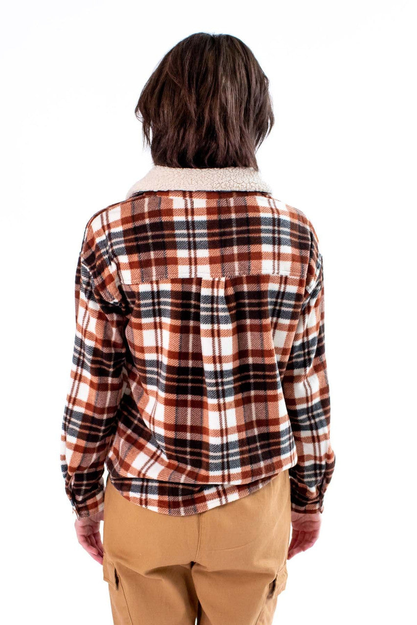 Chocolate Sherpa Collar Fleece Shacket
