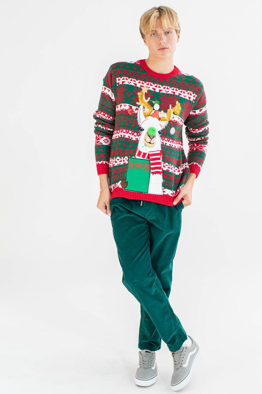 Christmas Llama With Drink Pocket Sweater