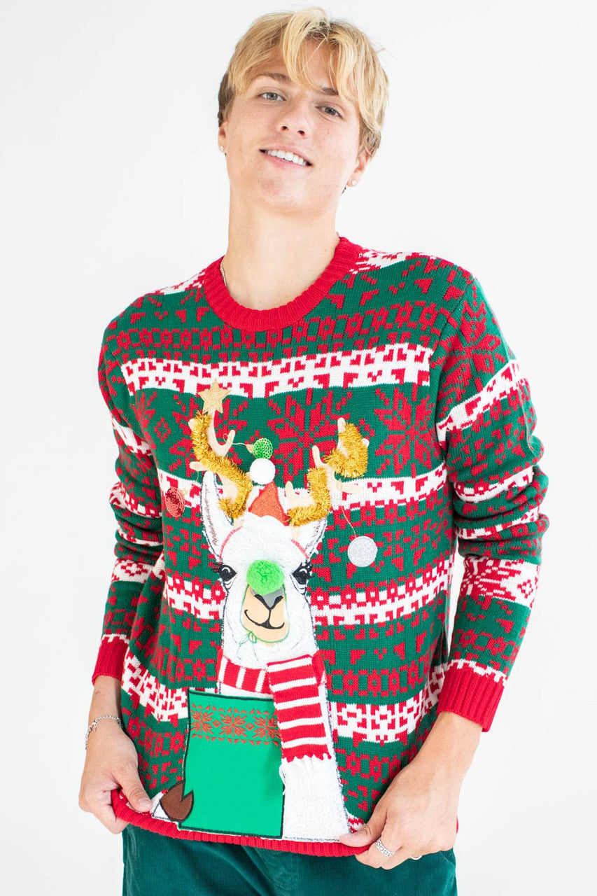 Christmas Llama With Drink Pocket Sweater