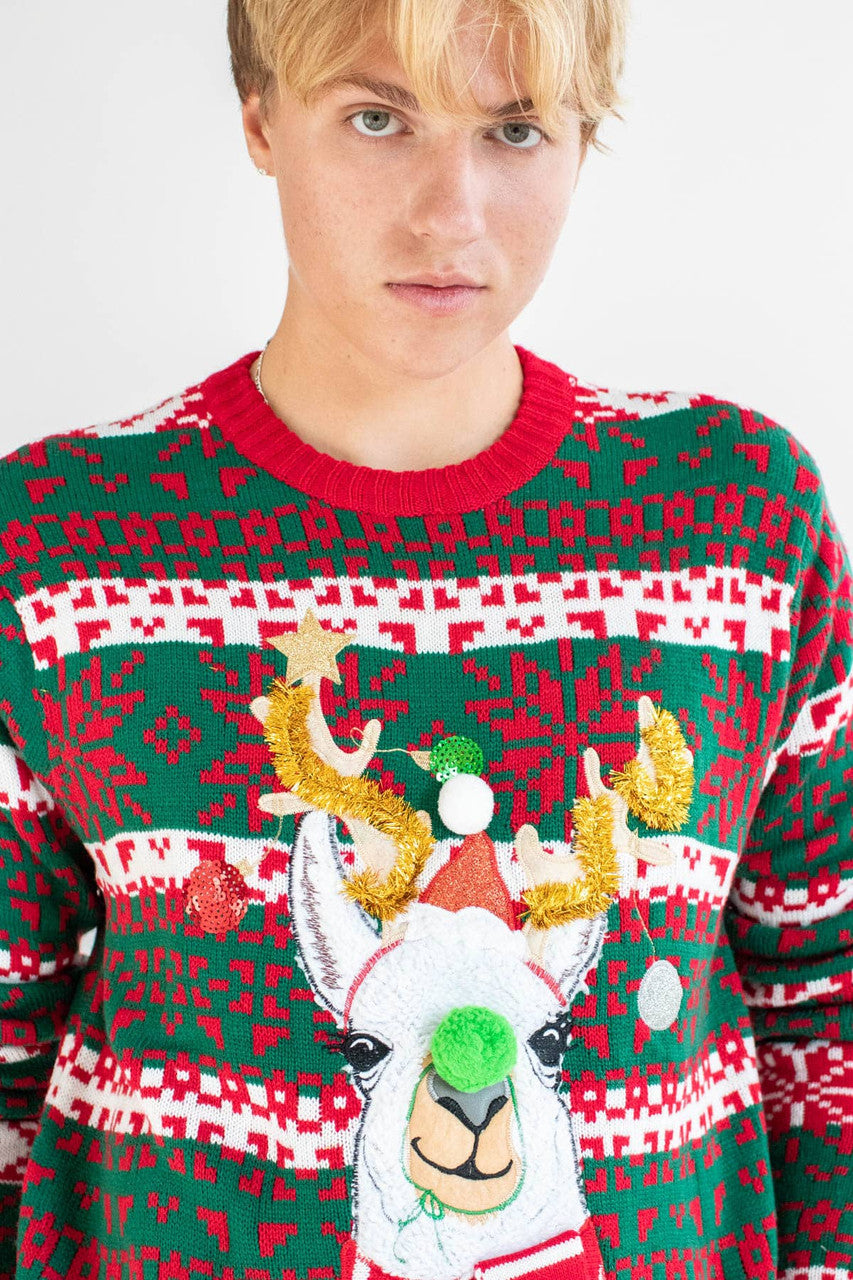 Christmas Llama With Drink Pocket Sweater