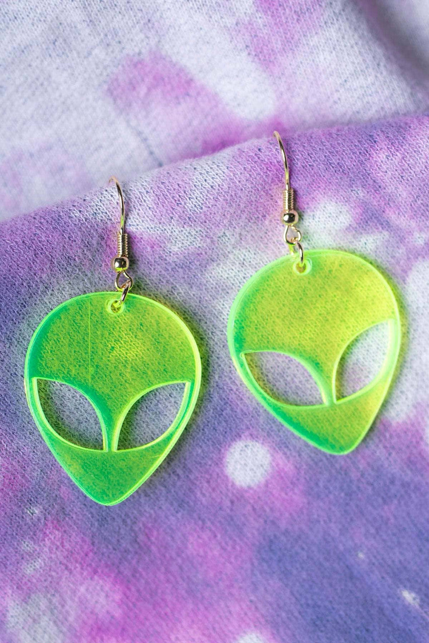 Lime Alien Lucite Earrings
