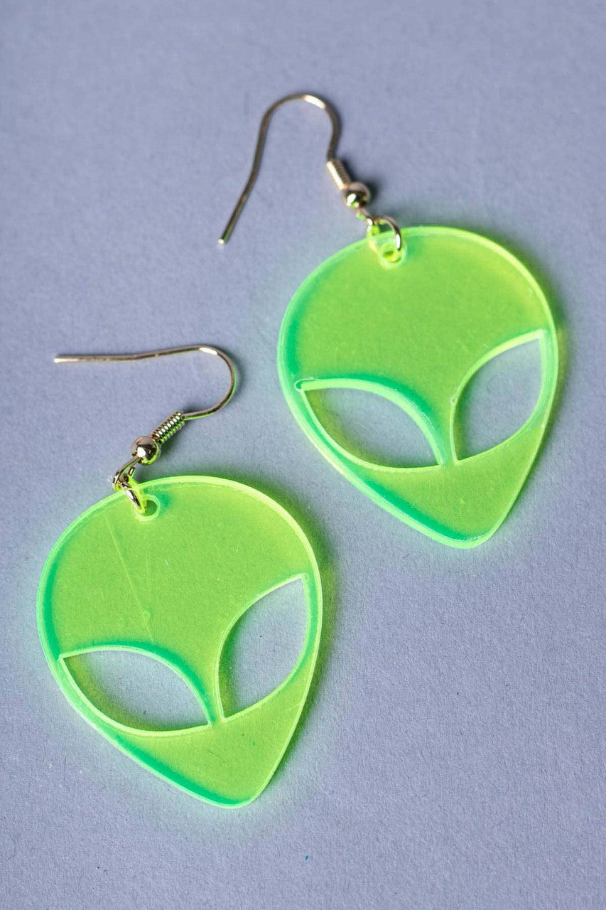 Lime Alien Lucite Earrings