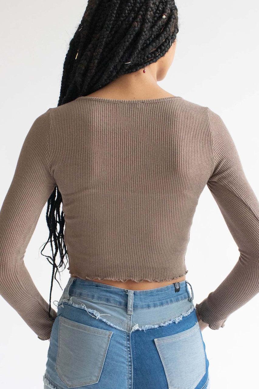 Cocoa Brushed Thermal Button Up Top