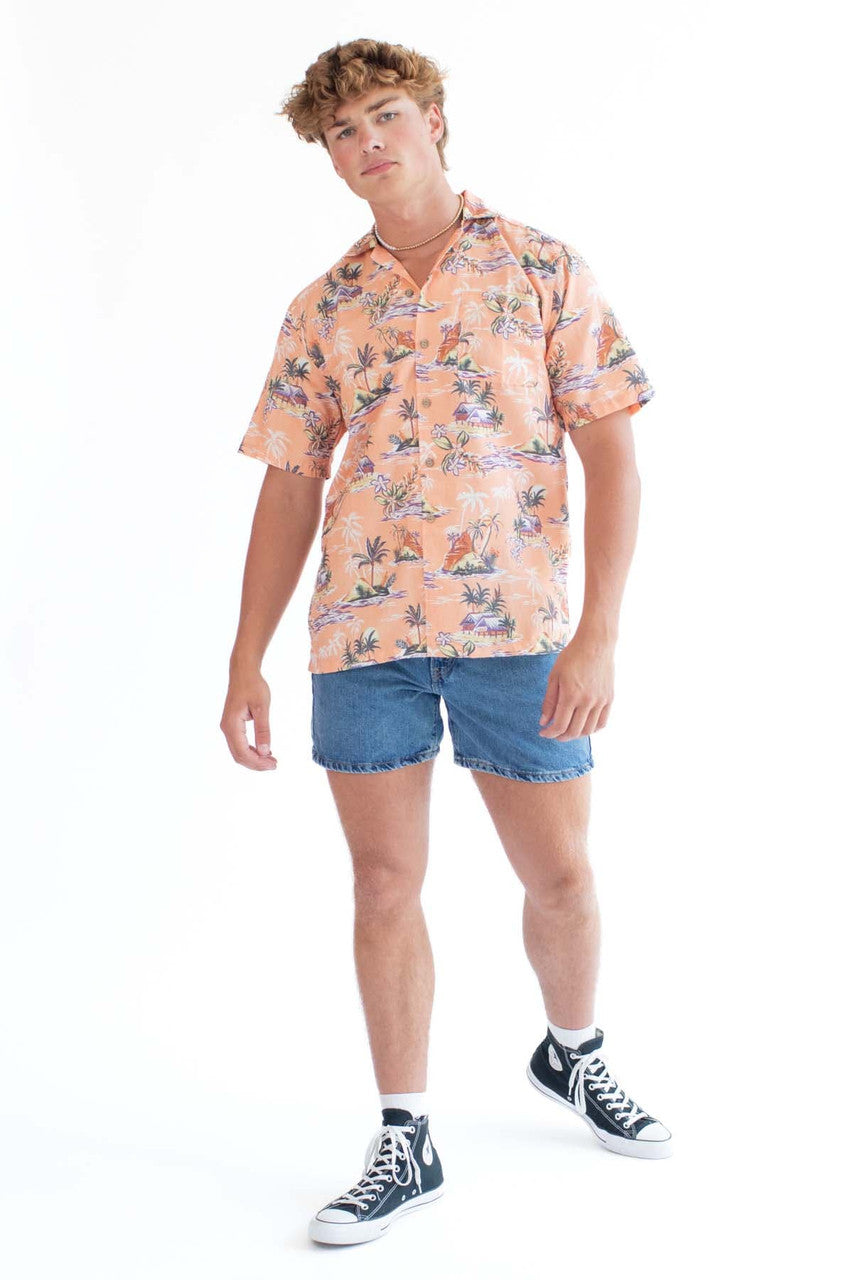 Coral Beach Hut Print Hawaiian Shirt