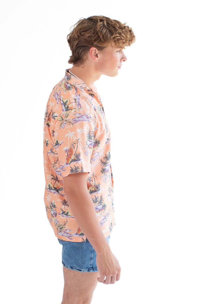 Coral Beach Hut Print Hawaiian Shirt