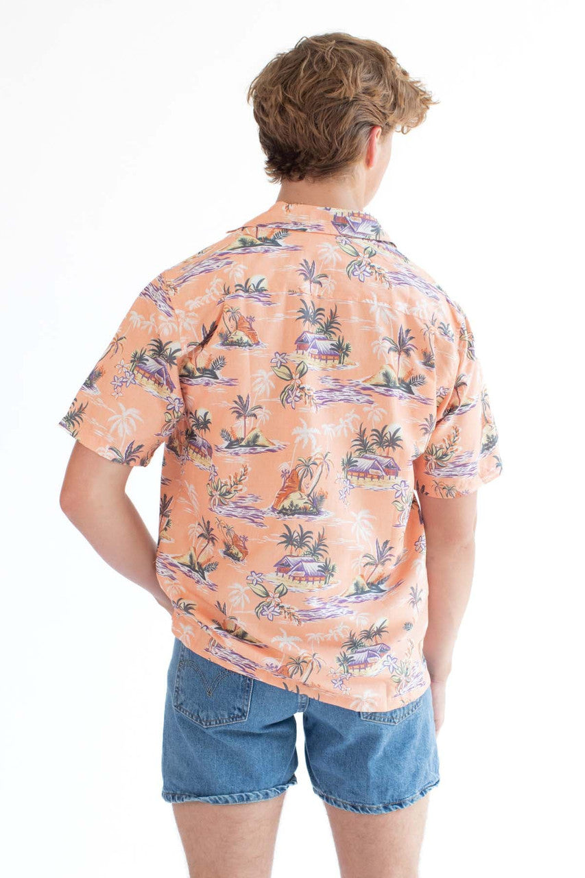 Coral Beach Hut Print Hawaiian Shirt