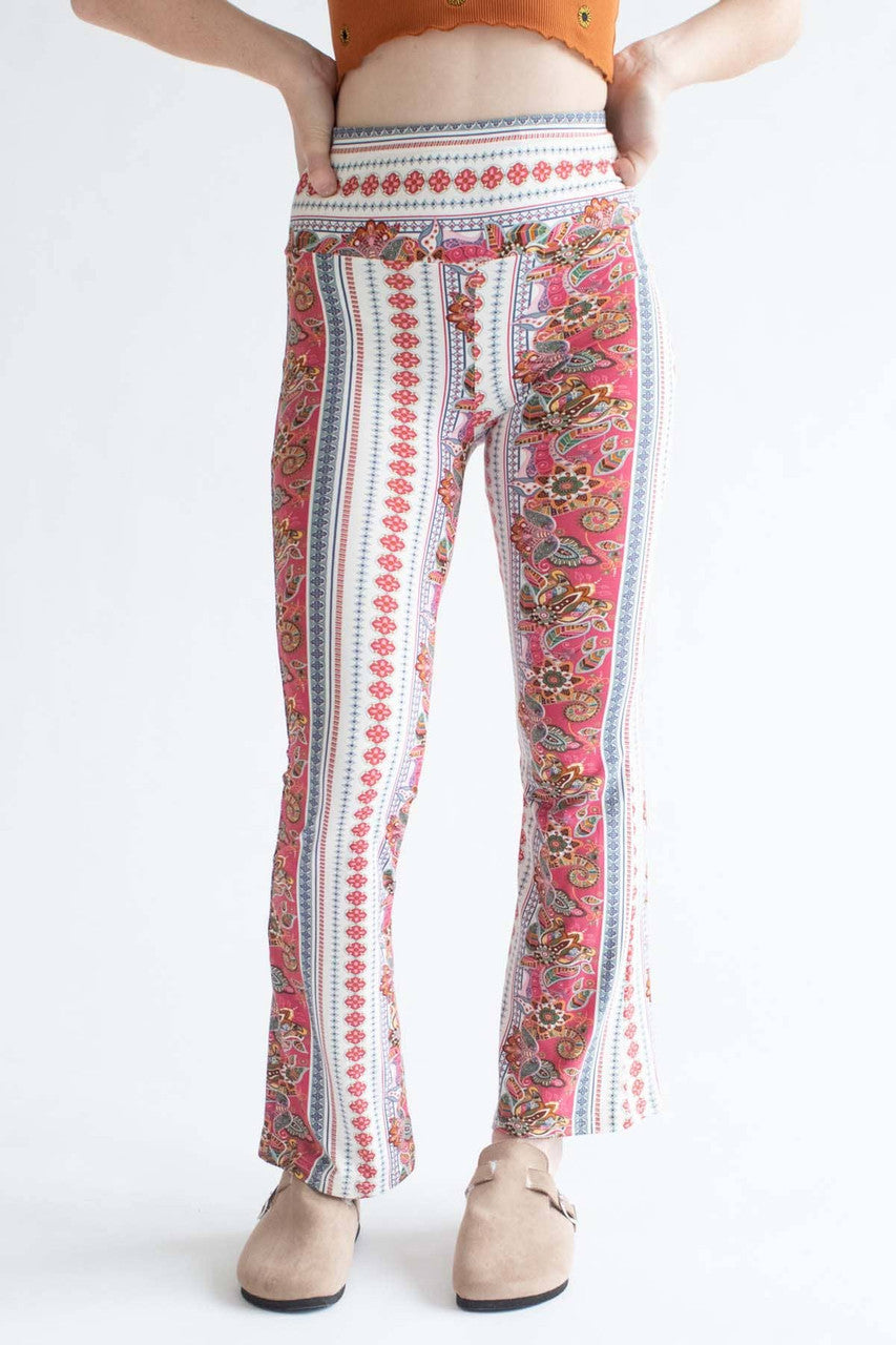 Coral Floral Border Print Bell Bottoms