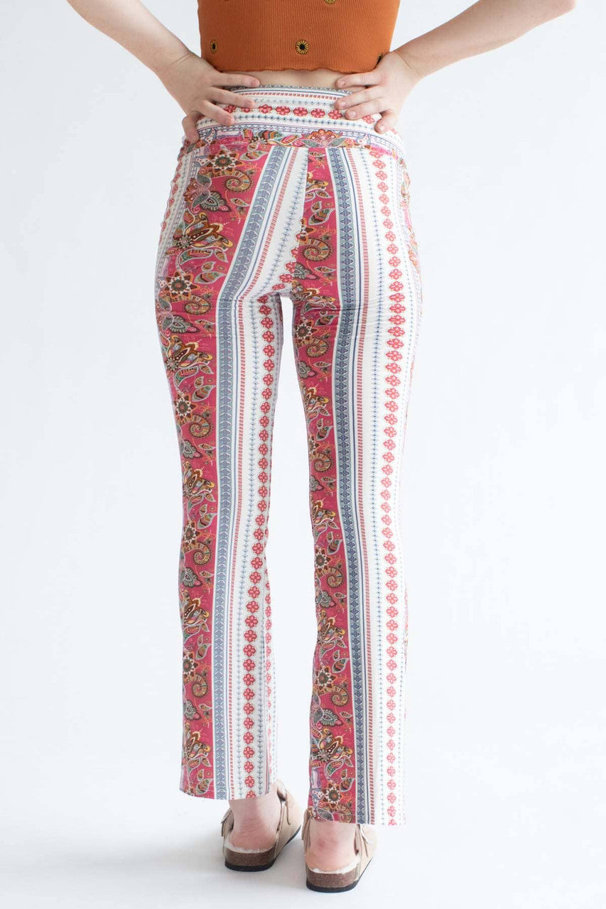 Coral Floral Border Print Bell Bottoms