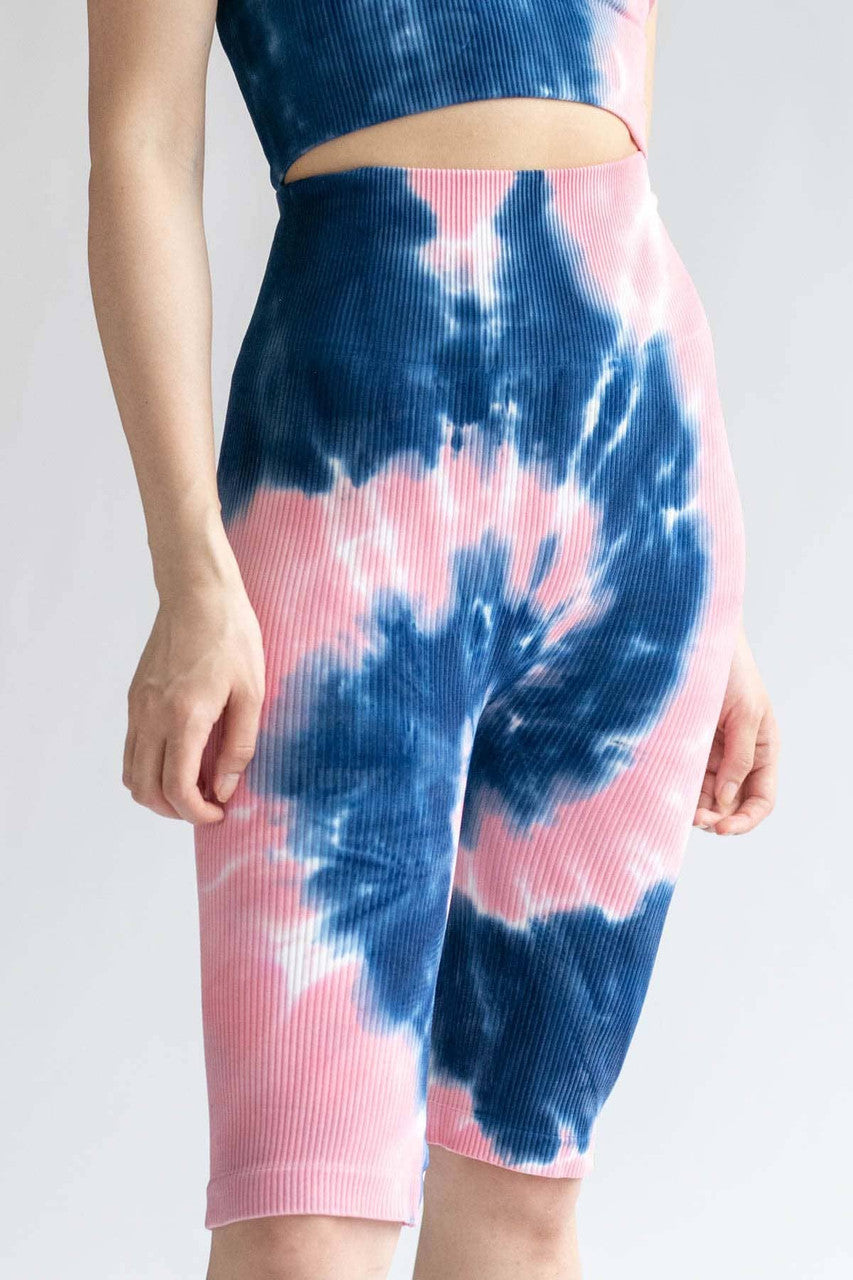 Coral Reef Tie Dye Ribbed Seamless Bike Shorts