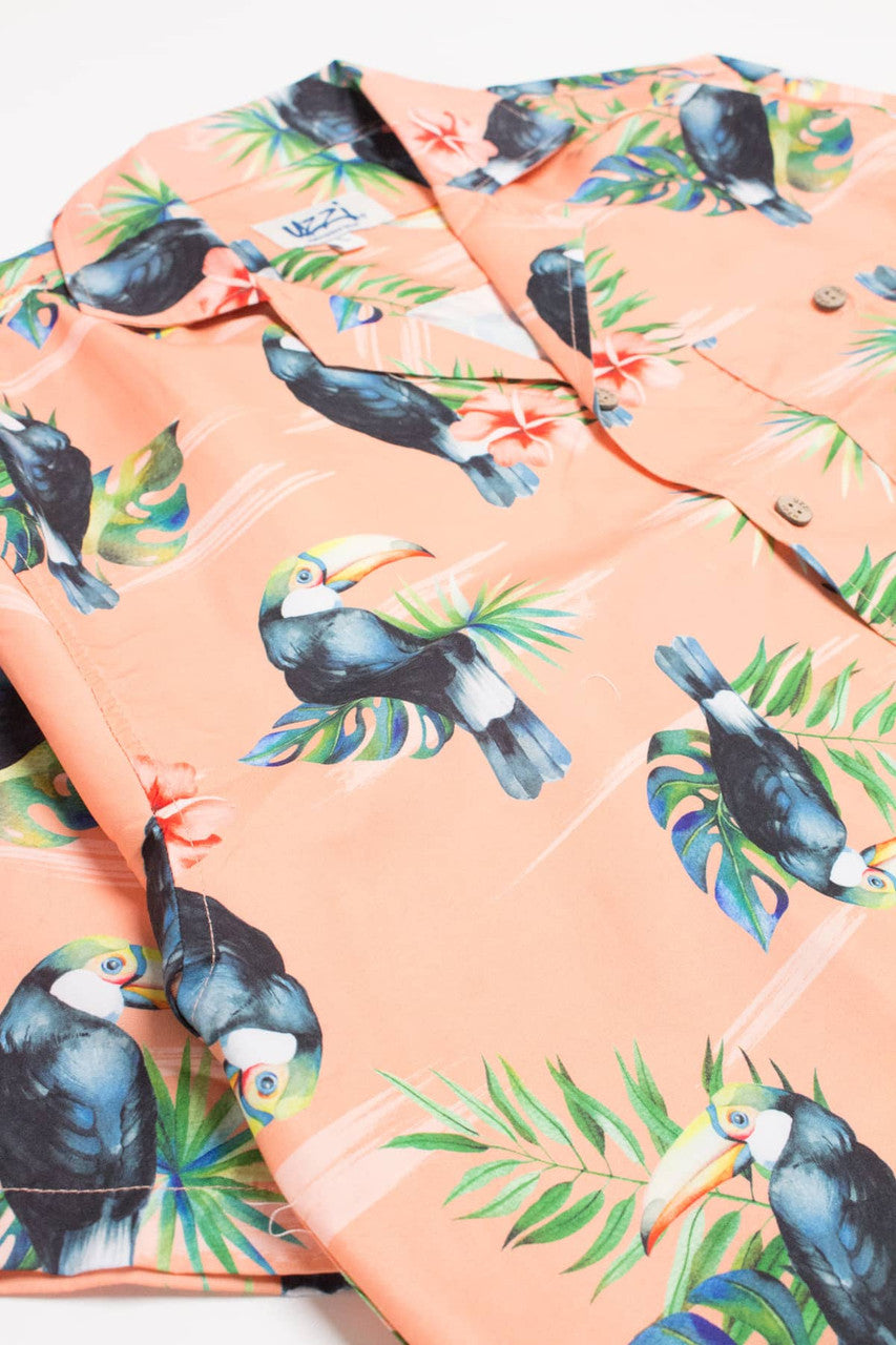 Coral Toucan Print Hawaiian Shirt