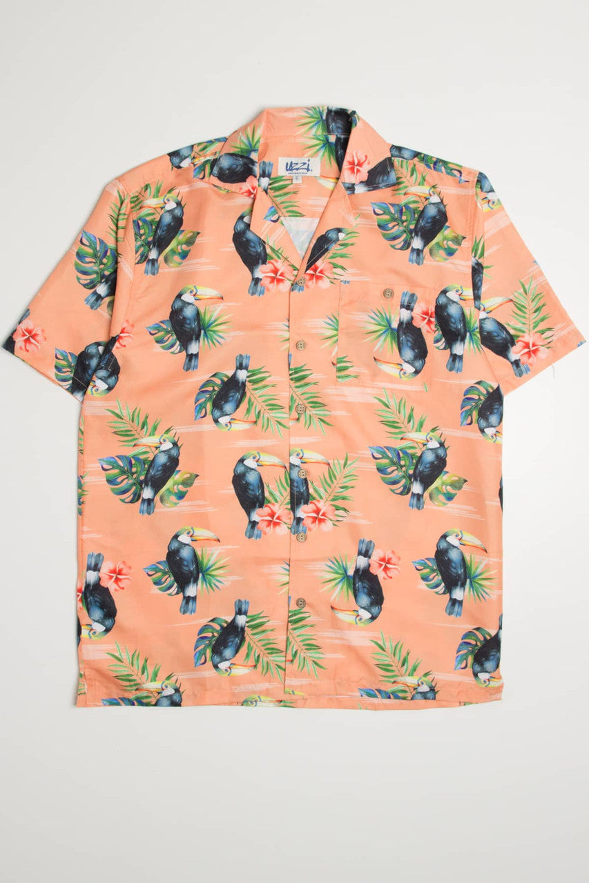 Coral Toucan Print Hawaiian Shirt