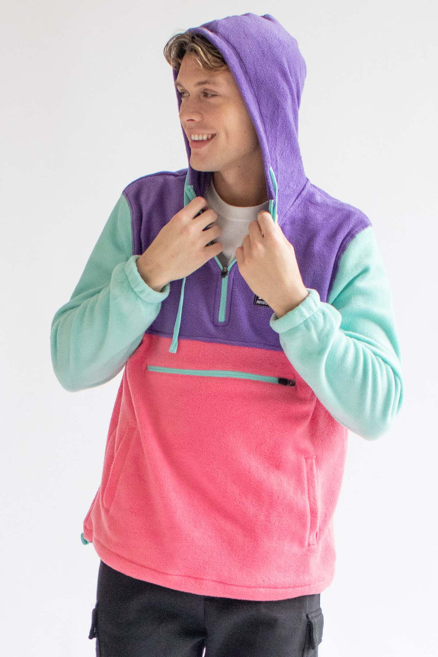 Cotton Candy Color Blocked Polar Fleece Hoodie