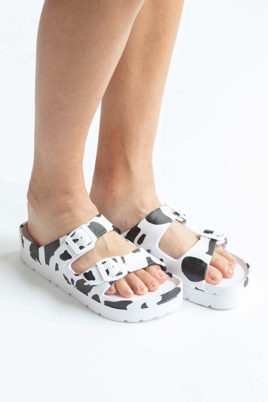 Cow Print Platform Foam Sandals