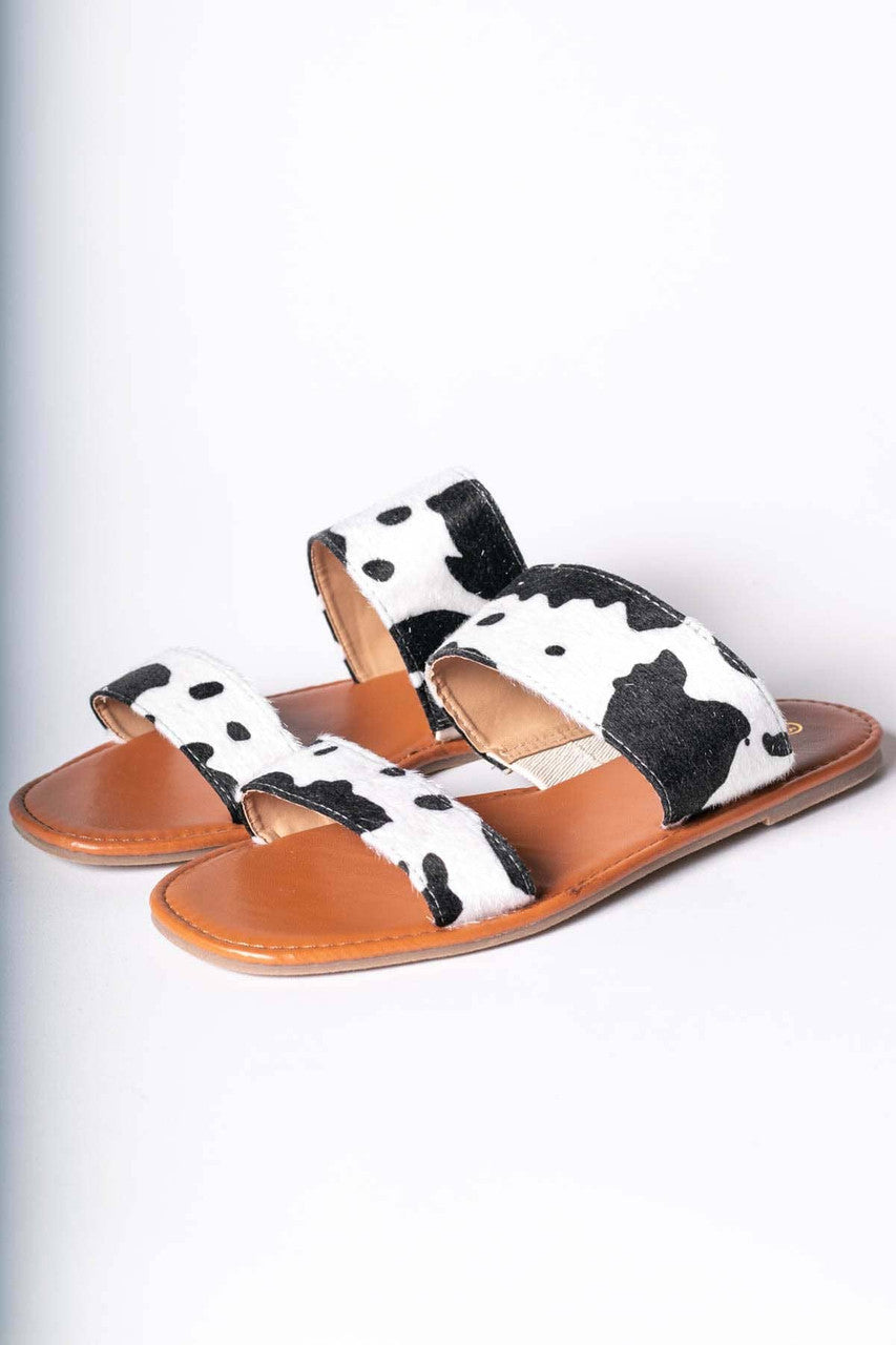 Cow Print Double Strap Sandals